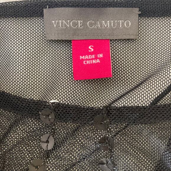 Vince Camuto Black sequin top, New mesh sequin fringe flutter sleeve top - Picture 6 of 8